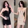 Deep V Slanted Shoulder Low-cut Tube Top Dress Covers the Stomach and Looks Thin S-shaped Sexy Beauty Technician Work Clothes Women