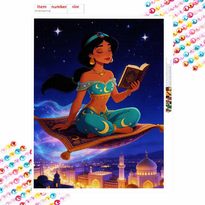Disney Diamond Art Painting Kit 5D Jasmine Diamond Painting Dot Art Kit Home Wall Decor Magical Flying Carpet Painting Gift