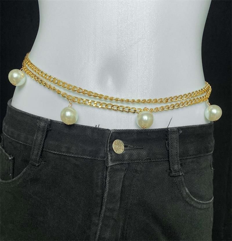 Accessories, Personalized Retro Repair Body Chain Women, Simple Double-Layer Imitation Pearl Pendant Waist Chain
