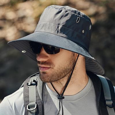 Yousheng Herren Sommer Sonnenhut Winddichter Riemen Breite Krempe UV-Schutz Sonnenschutz Faltbar Tragbar Gartenarbeit Angeln Reisekappe Outdoor Fischerhut