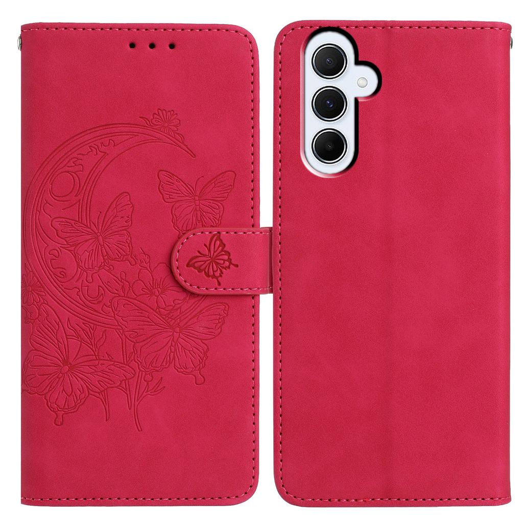 For Samsung Galaxy A55 5G Case Butterfly Flower Imprinted PU Leather Wallet Stand Phone Cover