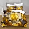 Gold Buddha Duvet Cover Set, Asian Religions Culture Bedding Set, Buddhist Themed Duvet Cover For Buddhist Believer