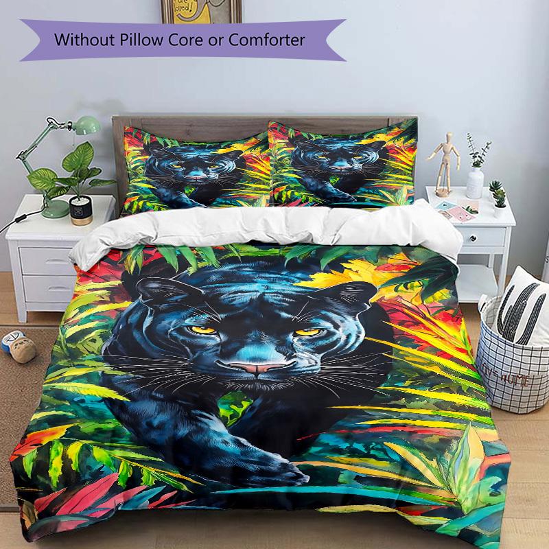 3pcs Panther, Jungle Duvet Cover Set -Includes 1 Duvet Cover and 2 Pillowcases, No Quilt Core, All-Season Home Decor  yy251111113
