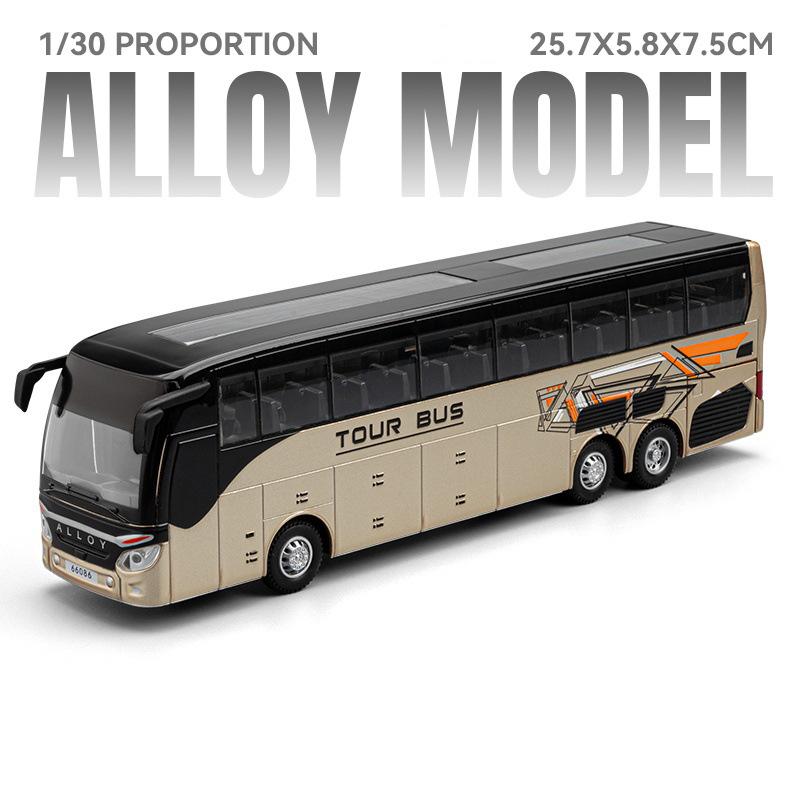 1:30 Scale Tour Bus Model Toy Car Sound Light Doors Opened Alloy Diecast Miniature Business Vehicle Models for Kids Presents