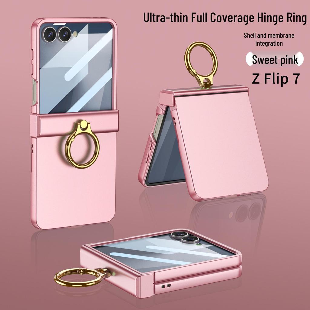 Samsung Z Flip7 Full-Cover Solid Color Case with Hinge Protection and Built-In Ring Stand