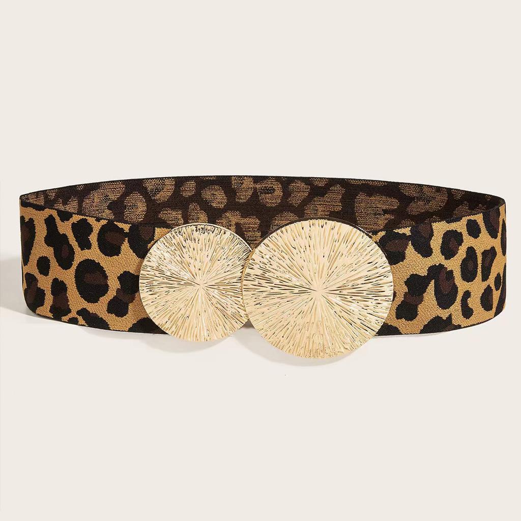 Ladies Leopard Print Corset Elastic Wide Waist Belt with Round Buckle Universal Women Banquet Dress Shirt Coat Corset