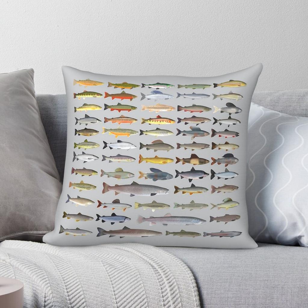 Trout Char Grayling Hucho Whitefish Square Pillowcase Polyester Linen Velvet Pattern Decorative Throw Pillow Sofa Cushion Case