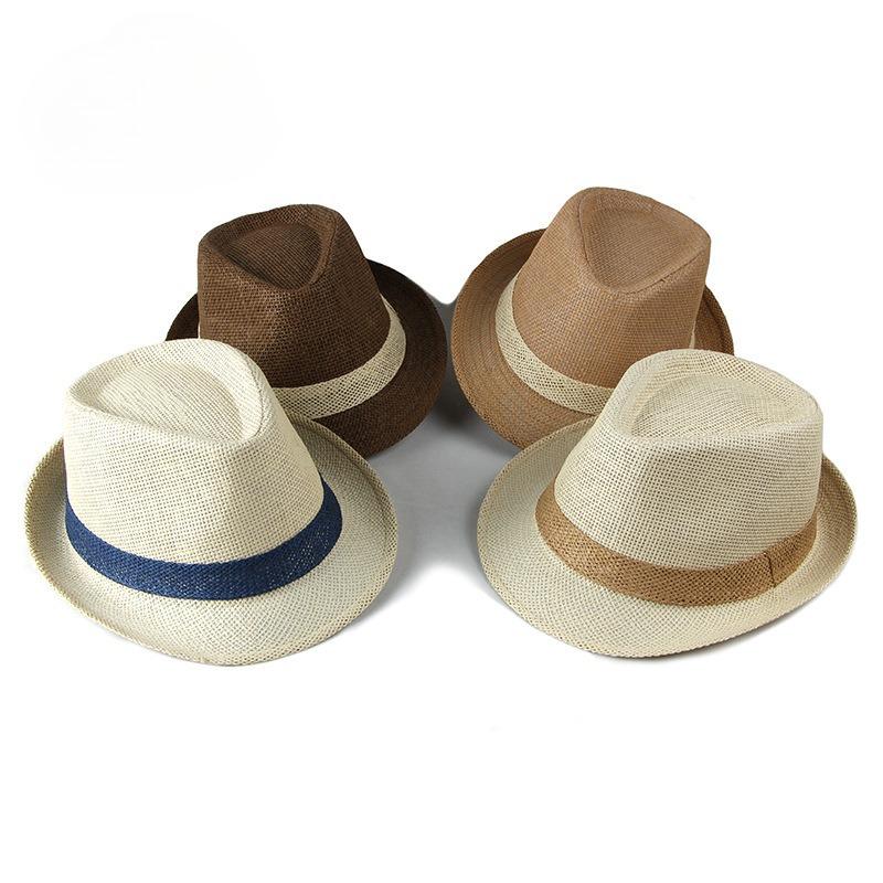 Summer Straw Fedora Hat for Men Women Breathable Mesh Jazz Hat Sun Protection Beach Sun Hat Vintage Panama Cap Casual Trilby