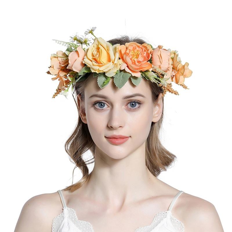 Bride Flower Headband Floral Garland Headpiece Bohemian Flower Crown Headband Boho Bridal Flower Wreath Hair Hoop