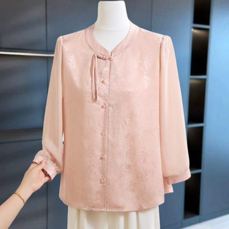 

Stylish Loose Plus Size Summer Shirt for Women - New Chinese National Style 4XL (recommended 135-150 jin) рожевий