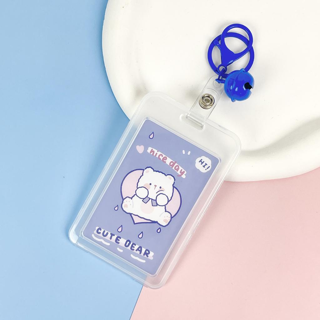 Ins Cute Transparent Lanyard Card Cover Student Bus Cards Case Cartoon Work Card Covers Credit Card Holder Id Holder with Rope