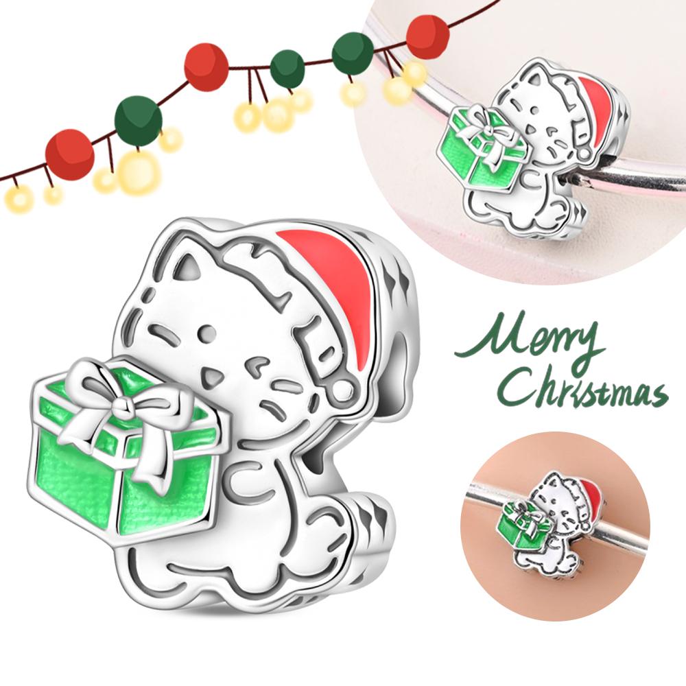 Cute Pet Series Hand Drawn Style Kitten Charm Eat Fruit Bead Fit Diy Copper Bracelet Necklace Women Anniversary Jewelry Gift