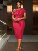 Plus Size Elegant One-Shoulder Jacquard Dress with Bow Waist and Hip-Hugging Mid-Length Skirt for Formal Events