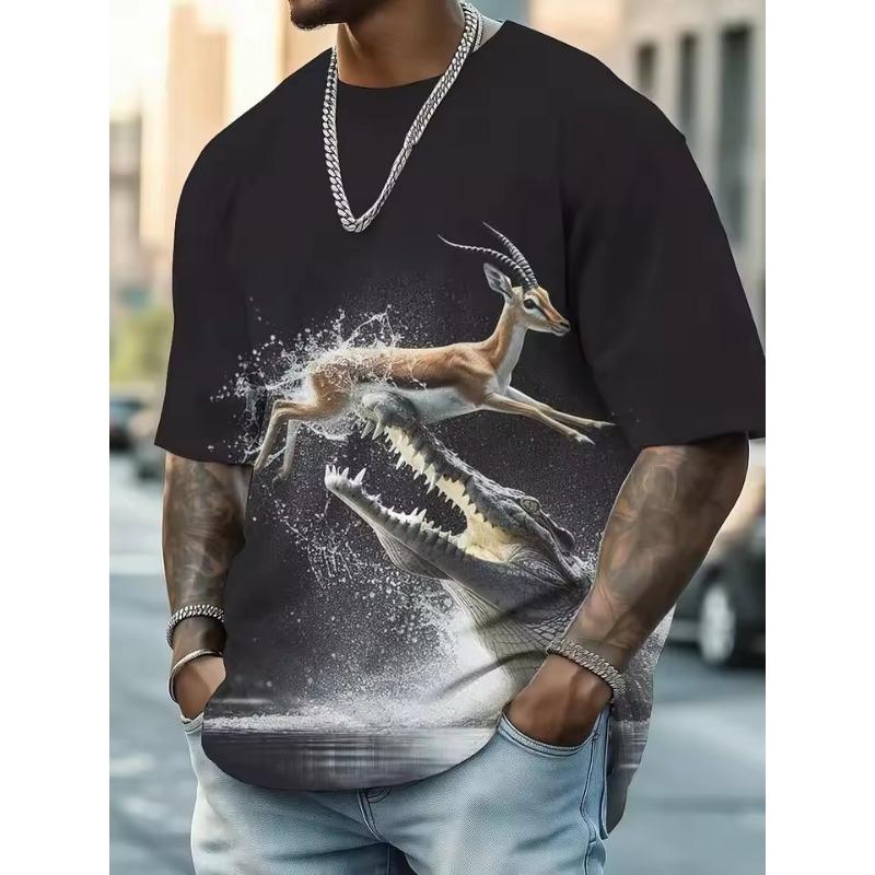 Herren Lustiges Tierdruck T-Shirt Kurzarm Tees Tops 3D-Druck Rundhals Shirts Sommer Freizeit Herrenbekleidung
