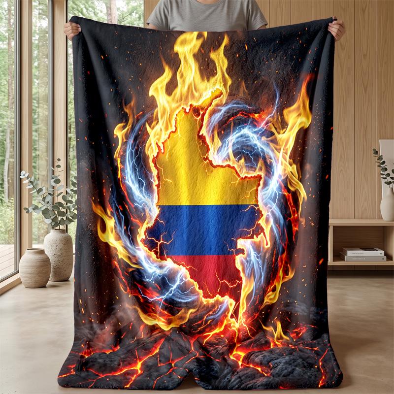 Colombia Football Printed Flannel Blanket Skin Friendly Warm Decorative Throw for Indoor Couch Bed Daily Use