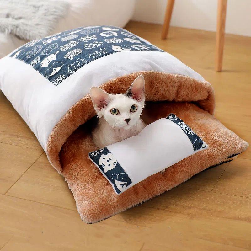 Caverne Japonaise De Sommeil Profond Pour Chats Et Chiens, Sac De Couchage Chaud, Maison Amovible Pour Animaux De Compagnie,