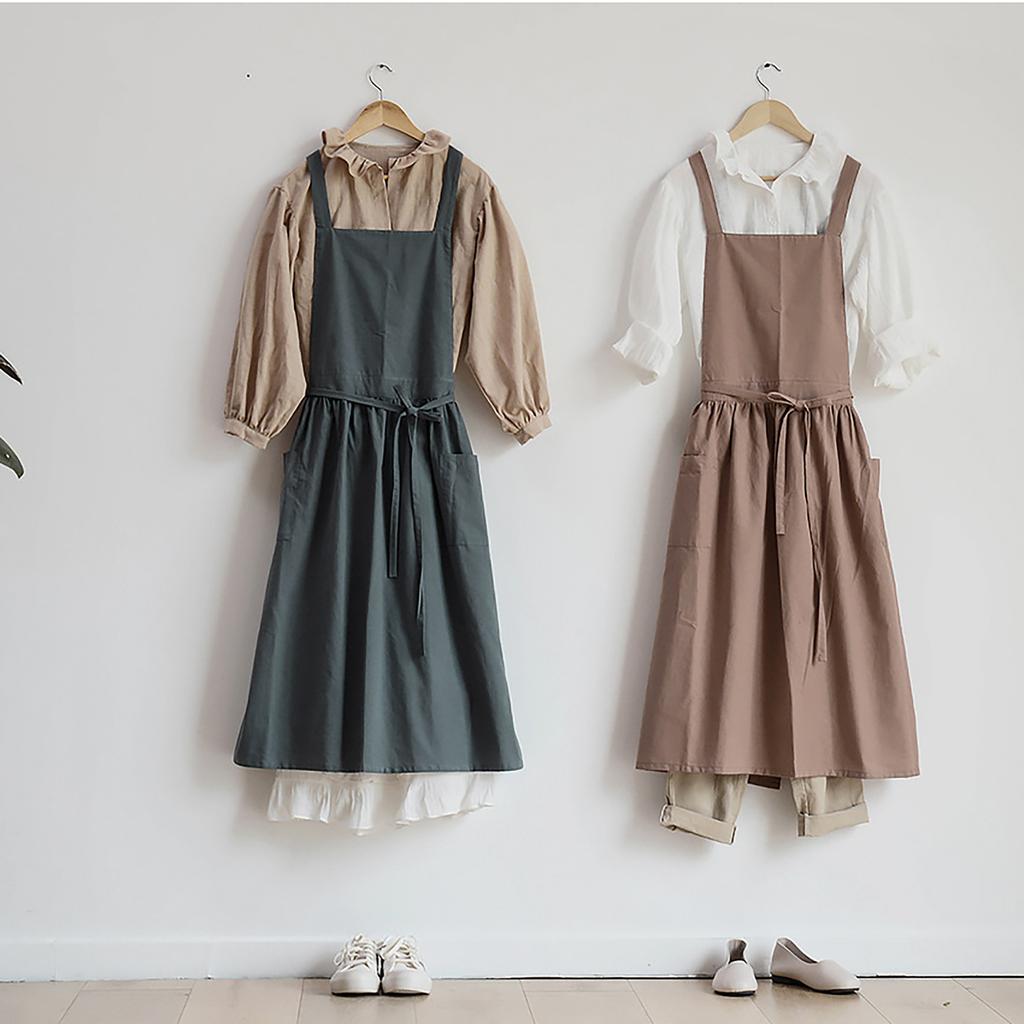 Cotton Linen Apron With Front Pocket Comfortable Breathable Fabric For Cooking And Baking Coffee Restaurant Waterproof