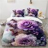 Floral Butterfly Duvet Cover Set, Watercolor Rose Flower Bedding Set, Soft Microfiber Quilt Cover Pillowcases