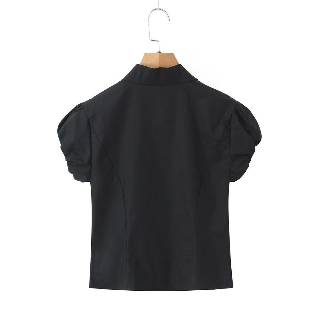 2026 Spring Women's Retro Puff Sleeve Waist-Cinched Shirt