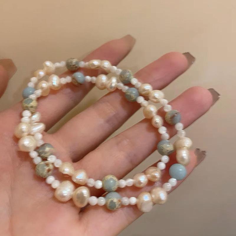 New Chinese Style Pink Pearl Rain Flower Stone Bracelet with Gold Beads - Love & Luck Attracting Hand Jewelry