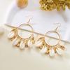 Bohemian Shell Starfish Turquoise Bead Large Hoop Earrings for Women Metal Conch Seashell Circle Dangle Earring Vacation Jewelry