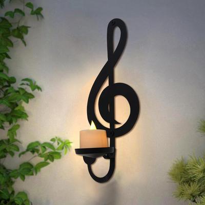 Black Music Note Candle Holder Vintage Wall Mount Tealight Holder Musical Symbol Wall Decor for Living Room Dining Hallway