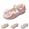 Girls Glitter Ballet Flats Mary Jane Shoes with Bow Detail Adjustable Hook and Loop Strap Comfortable Slip On Dress Shoes for Kids
