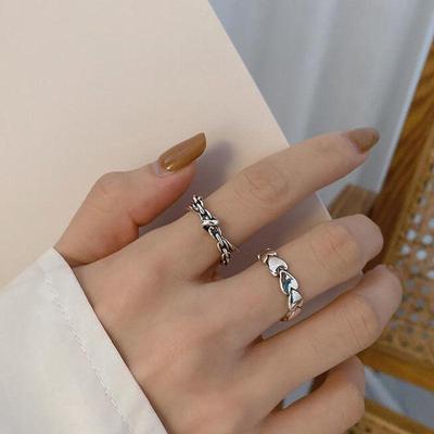 2pcs/set Small Knot Heart Open Ring Set Elegant Vintage Adjustable Women Finger Cute Love Jewelry Wedding Party Gift for Girls