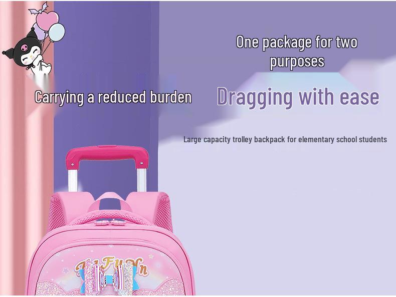 Lightweight Trolley Schoolbag for Primary School Girls - Large Capacity Backpack for Grades 1-6