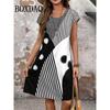 Zomer Mode Abstract Bloemig Geprint Jurk Los Casual Gestreept Korte Mouw Jurken Strand Vakantie Jurk Dames Kleding