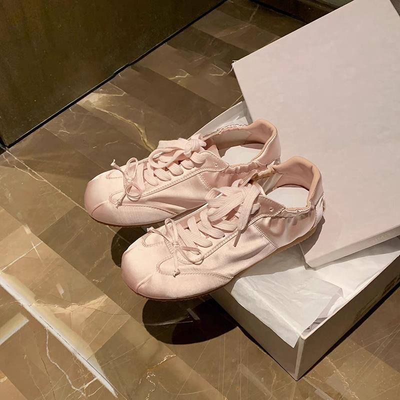 

Spot sheepskin version Su Yinyin round head satin bow soft-soled ballet shoes casual moral training shoes women s Forrest Gump shoes 34