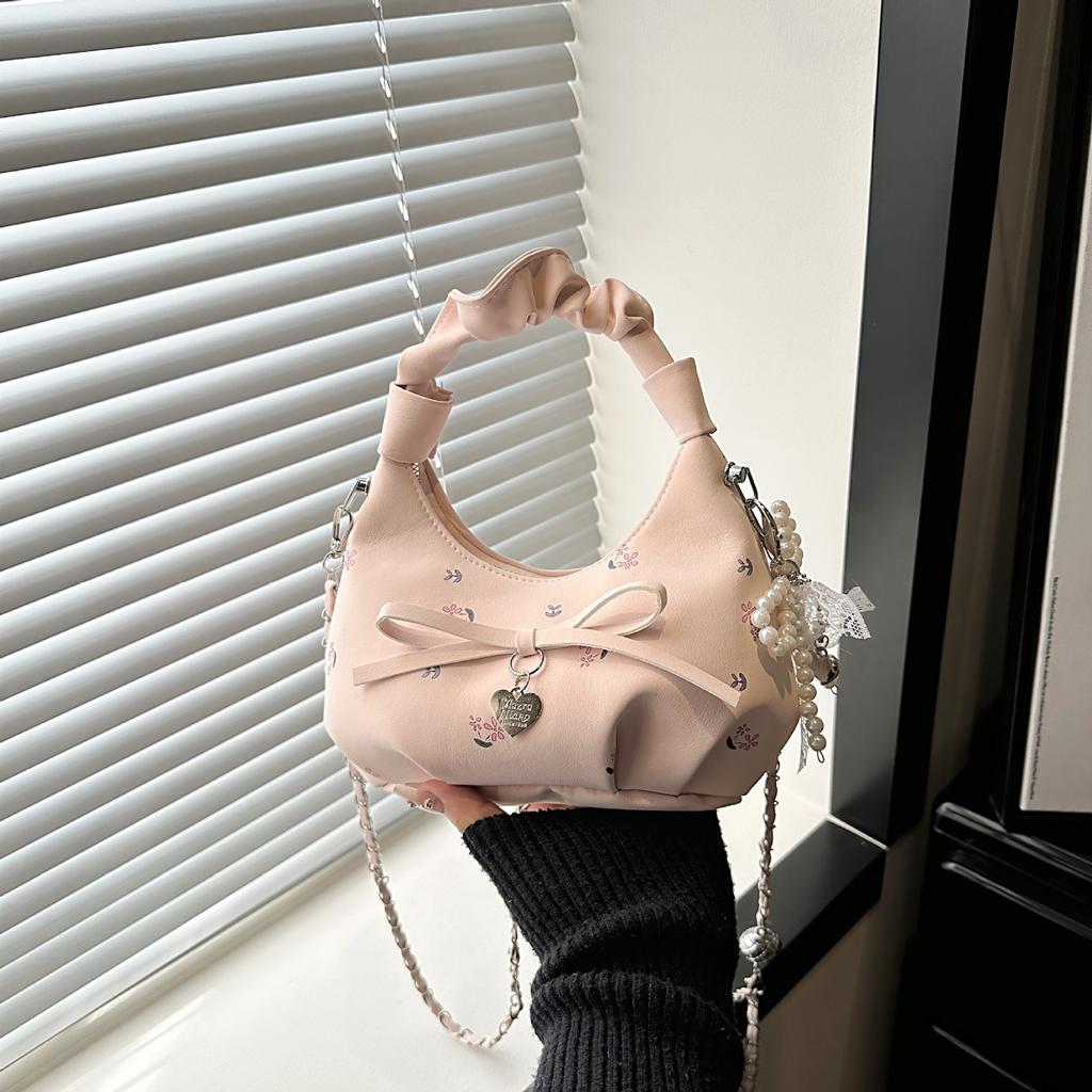Drukowana Torba Chmurka - Stylowa Torba na Ramię Crossbody z Łańcuszkiem i Kokardką