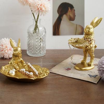 Hasenstatue Deko Schmuckablage, Niedliche & Retro Goldene Ornament Osterhase Figur für Accessoires, Boutiquen Auslage, Nachttisch Heimdeko