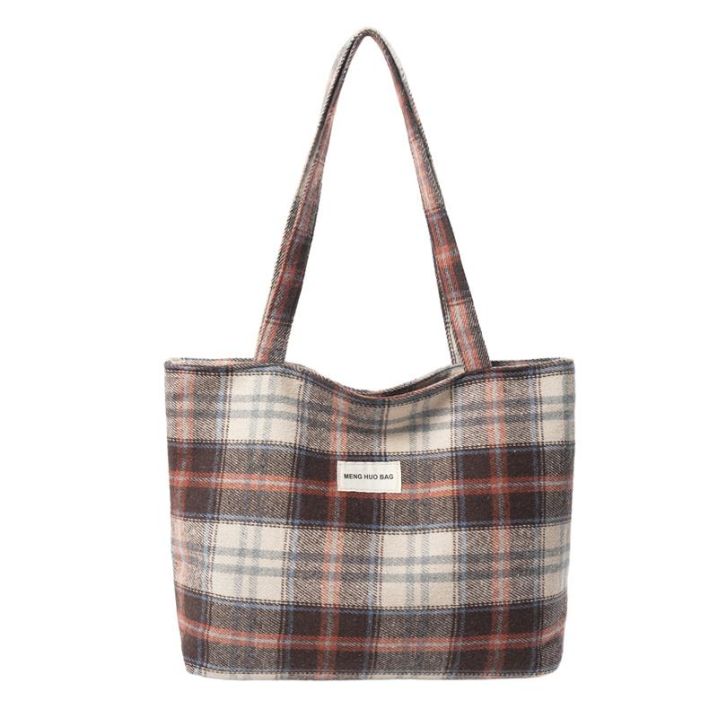 Große Kapazität Unordentlichkeitstasche Wollkaromuster Schulter Tragetasche