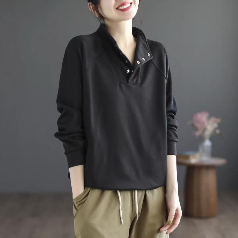 Herbst und Winter Lockerer Temperament Lässiger Deutscher Samt Mode Halber Rollkragen Langärmeliges Einfarbiges Sweatshirt