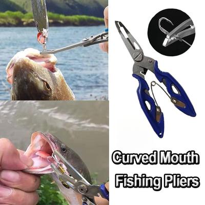 Curved Mouth Fishing Pliers Stainless Steel Multifunctional Lure Pliers Fishing Shears Fish Controllers Fish Line Cutters