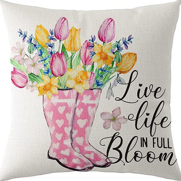 Flowers Daisy Tulip Printed Linen Pillow Case Home Living Room Sofa Bedroom Pillow Case