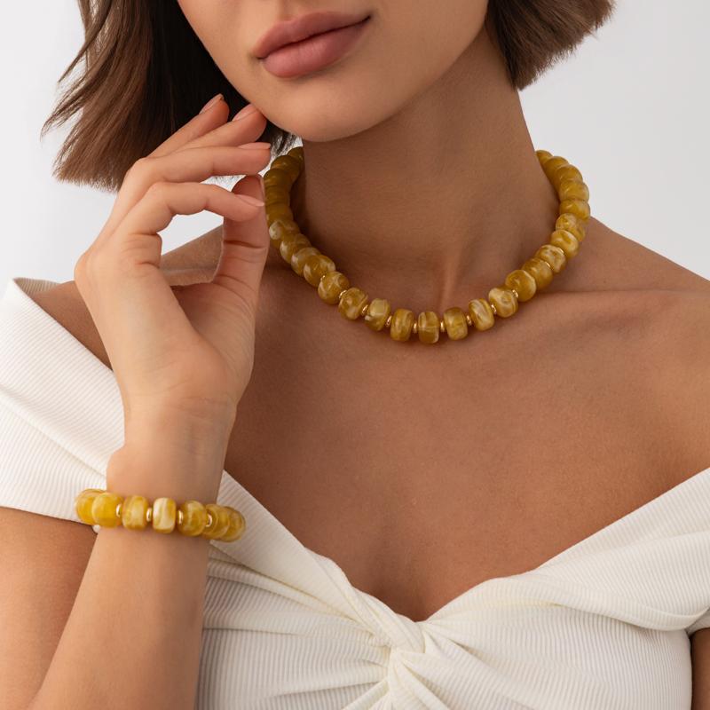 Trendy Y2K Aesthetic Smudge Resin Bead Chain Necklace Lightweight for Women Summer Beach Wear Jewelry Gift