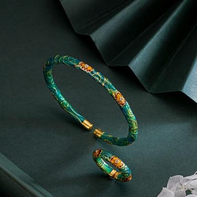 Smaltovaný náramek a sada prstenů pro ženy, svěží a sladký design s otevíracím slunečnicovým motivem, módní doplňky, dárek