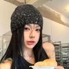 Bowknot Beanie Hat Hollow Woven Cap Retro Sequin Knitted Hat  Autumn