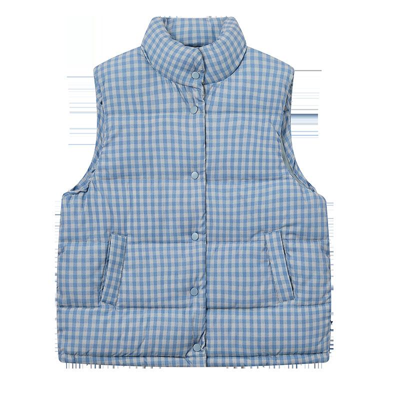 

Blue Plaid Vest Cotton Coat for Women Winter Outer Wear Student New Versatile Sleeveless Vest Cotton Coat XL