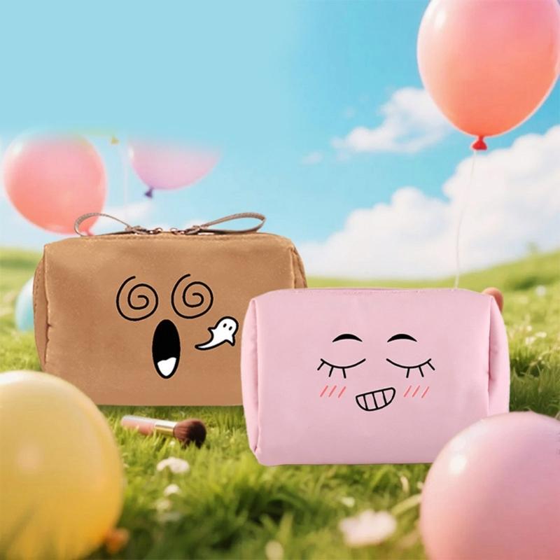 Practical Smile Series Makeup Bag Unisex Nylon Hand Carry Cosmetic Organizer Storage Bags For Daily Use