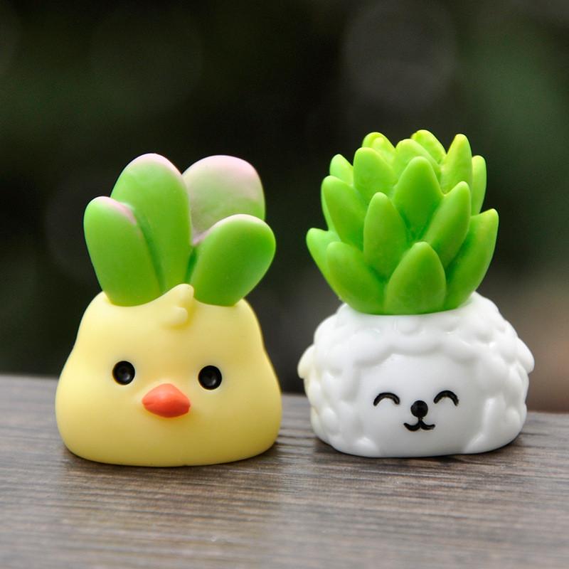 Cute Animal Succulent Resin Statue Action Figure Model For Tabletop Decor Gift