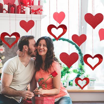 12pcs/set Valentine's Day Love Heart Hanging Spiral Garland Red Love Heart Swirl Ornaments Dding Party Decoration Photo Props