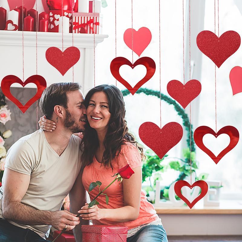 12 buc Spirale Roșii Inimă Iubire Ziua Îndrăgostiților Ghirlandă Agățată Ornamente Spirale Decorațiune Aniversare Nuntă Recuzită Petrecere de Ziua de Naștere
