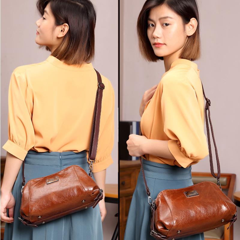 Retro Fashion Women's Leather Bags Compact One-shoulder Messenger Meniscus Bags Classic and Versatile Messenger Bag