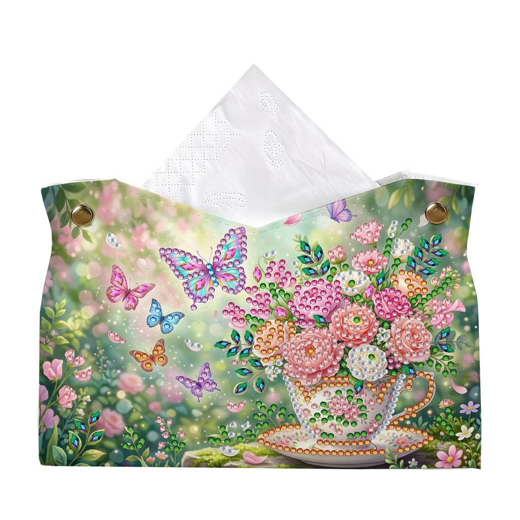 Gem Art Tissue Box Cover DIY PU Crystal Holder Desk Home Decor 9.45in