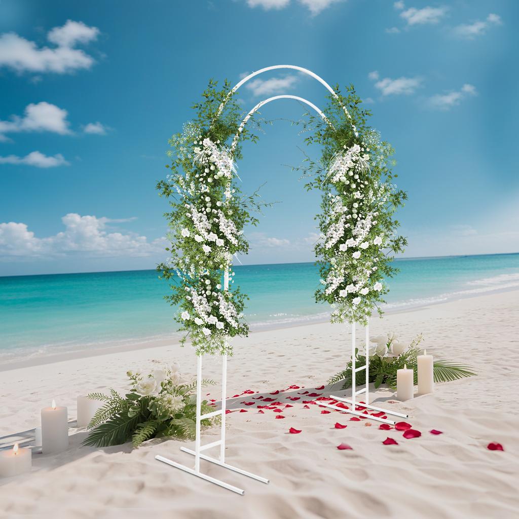 White Metal Wedding & Party Arch Stand, 150x220cm Large Sturdy Steel Structure w/ Base, 22lbs Load-Bearing for Balloon Backdrop