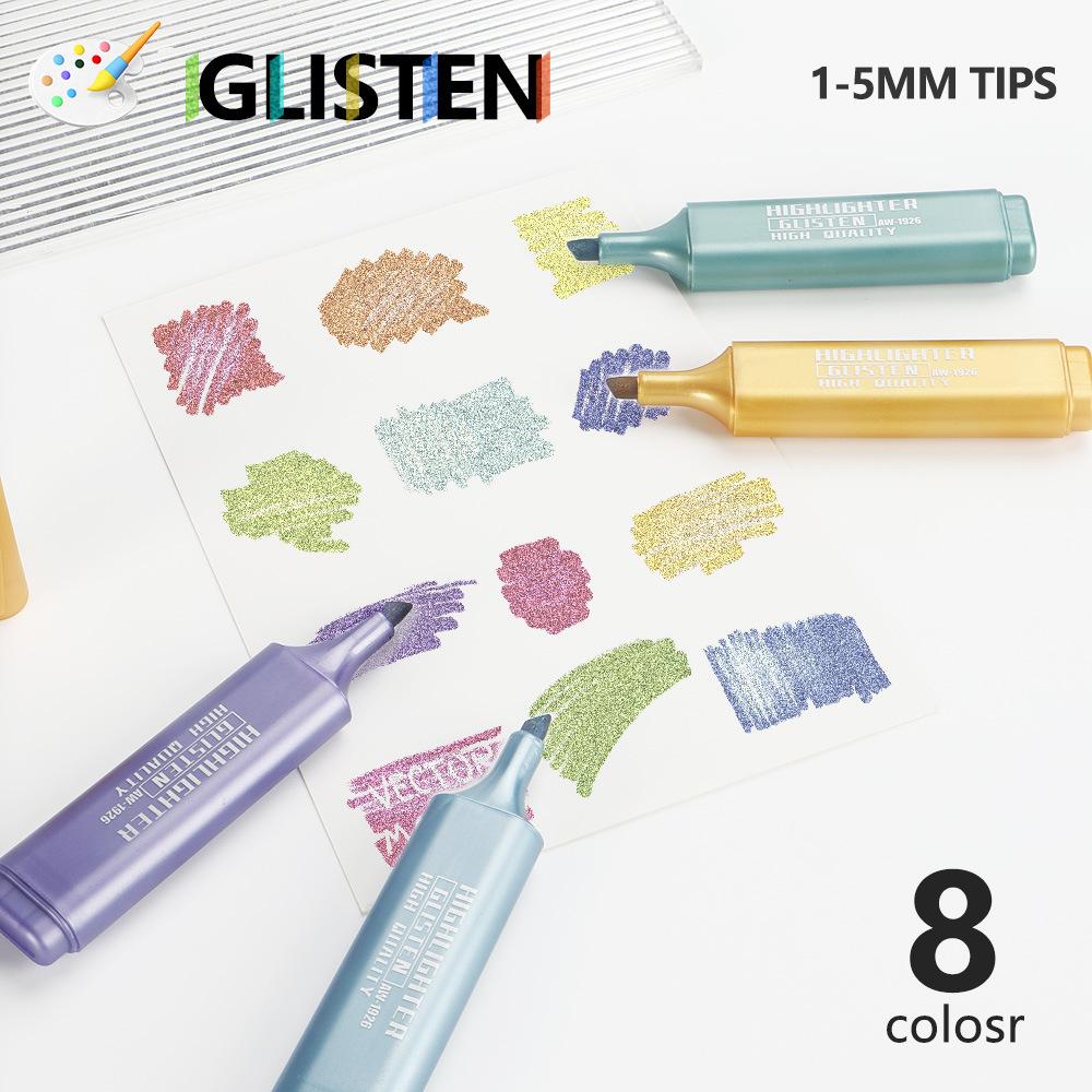 8pcs/Set Metallic Highlighter Morandi Gold Powder Glitter Highlighter Markers for Note Journaling Graffiti Pen Stationery Kawaii