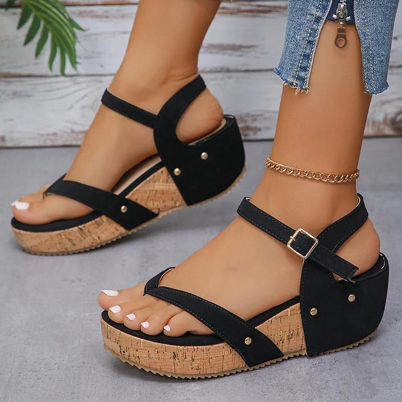 Fashion Clip Toe Wedge Heel Roman Sandals for Women 2025 Summer Thick Sole Beach Shoes Woman White Ankle Strap Chunky Platform Sandalias